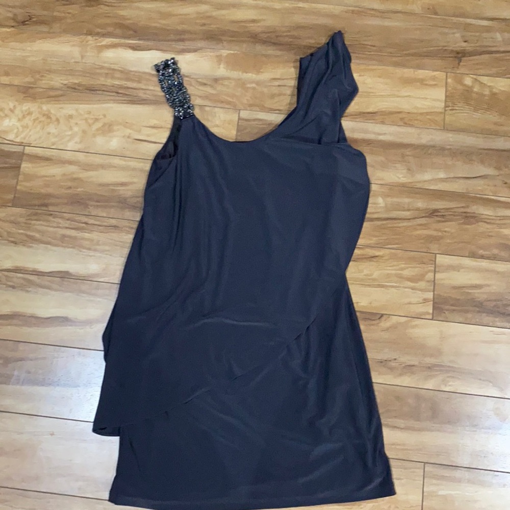 Sexy mid thigh dark charcoal gray cocktail dress
